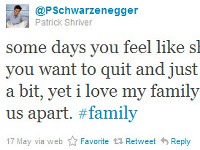 Príspevok na Twitteri od Patricka Shrivera (Schwarzeneggera)