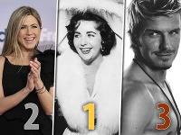 Jennifer Aniston, Elizabeth Taylor a David Beckham Jennifer Aniston, Elizabeth Taylor a David Beckham