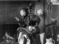 Frances Benjamin Johnstonov: Full-length portrait, seated in front of fireplace, 1896