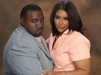 Kim Kardashian a Kanye West očami umelca - bez peňazí by bojovali s obezitou.
