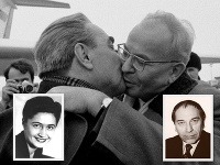 Legendárny bozk Gustáva Husáka s predsedom Prezídia Najvyššieho sovietu Leonidom Brežnevom. Jeho prvá manželka Magda (vľavo) sa začala stýkať s hercom Ctiborom Filčíkom (vpravo), keď Husák sedel vo väzení. Legendárny bozk Gustáva Husáka s predsedom Prezídia Najvyššieho sovietu Leonidom Brežnevom. Jeho prvá manželka Magda (vľavo) sa začala stýkať s hercom Ctiborom Filčíkom (vpravo), keď Husák sedel vo väzení.