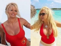 Pamelu Anderson (vľavo) strčila 48-ročná Carmen Geiss do vrecka. Na bahamskej pláži predviedla svoje nové silikóny a svojim telom ohúrila. 