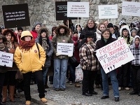 Účastníci protestného zhromaždenia proti schváleniu novely zákona o sociálnych službách, zorganizovaný Slovenskou katolíckou charitou a Asociáciou poskytovateľov sociálnych služieb.
