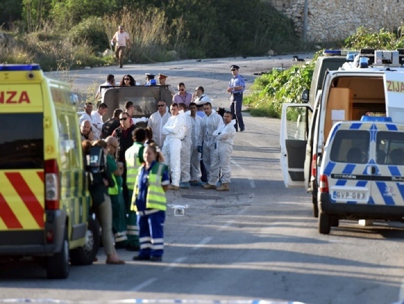 Miesto výbuchu auta Daphne Caruana Galizia