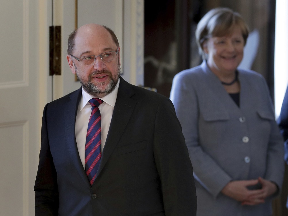 Martin Schulz a Angela Merkelová.