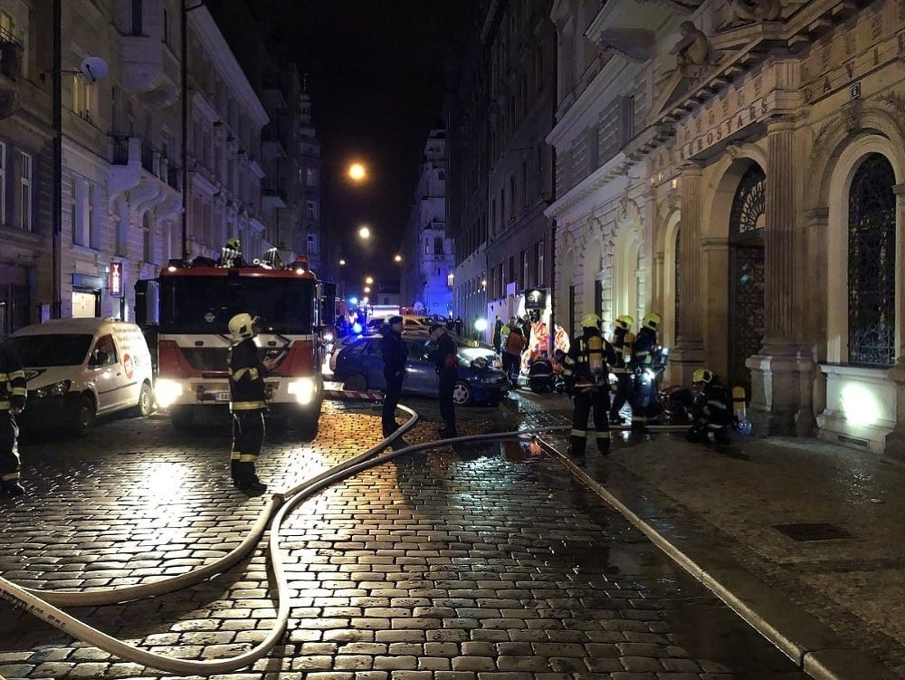 Požiar hotela v centre Prahy