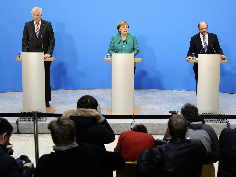 Horst Seehofer, Angela Merkelová a Martin Schulz