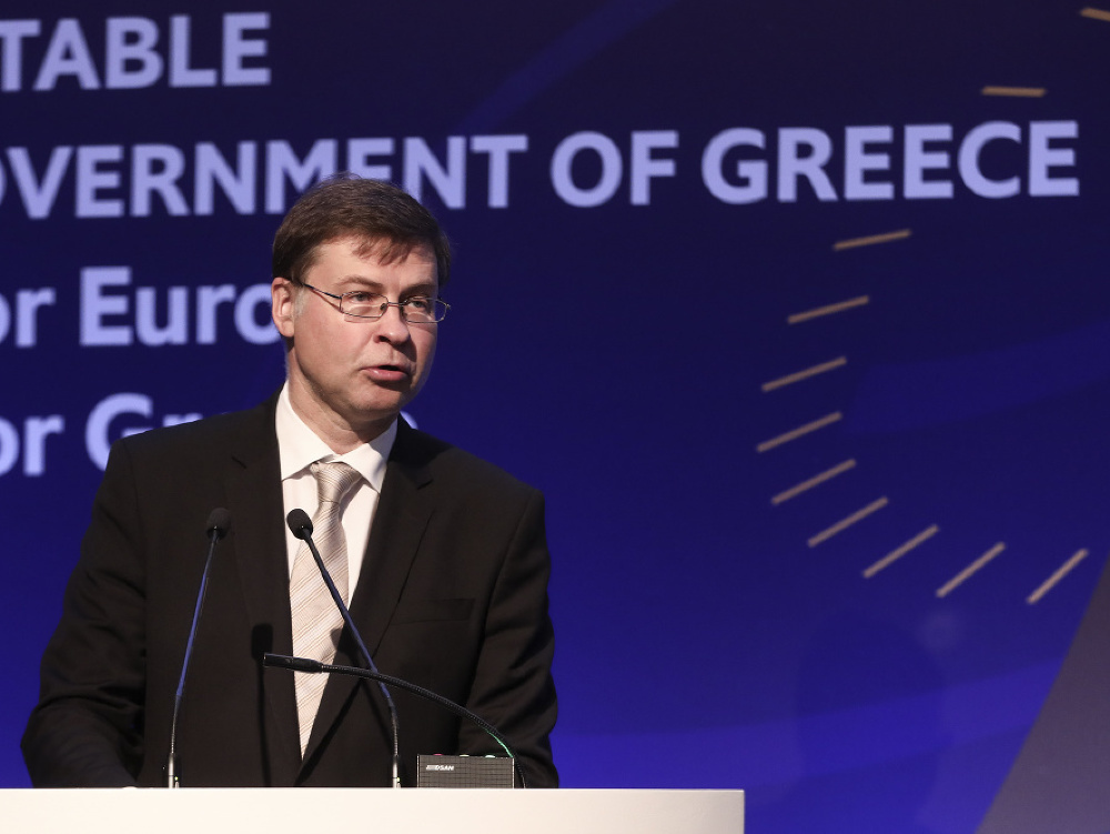 Podpredseda Európskej komisie Valdis Dombrovskis počas návštevy Grécka. 