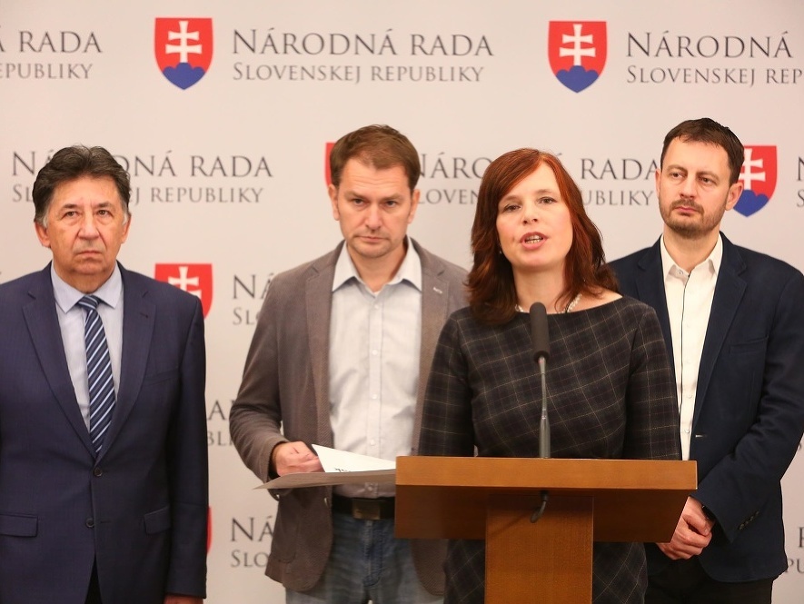 Členovia OĽaNO: Zľava Ján Budaj, Igor Matovič, Veronika Remišová a Eduard Heger