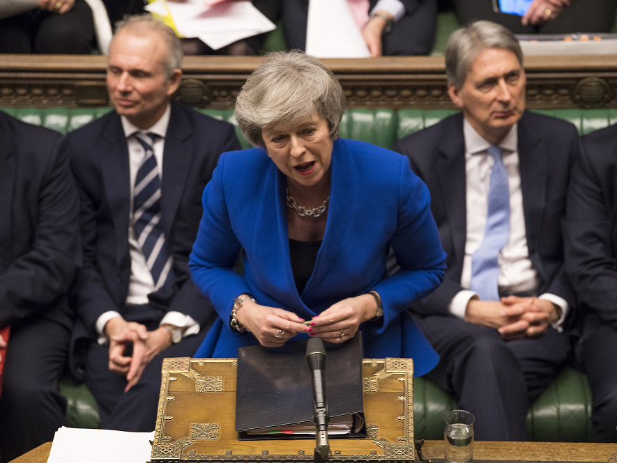 Britská premiérka Theresa Mayová počas prejavu na rokovaní Dolnej snemovne britského parlamentu
