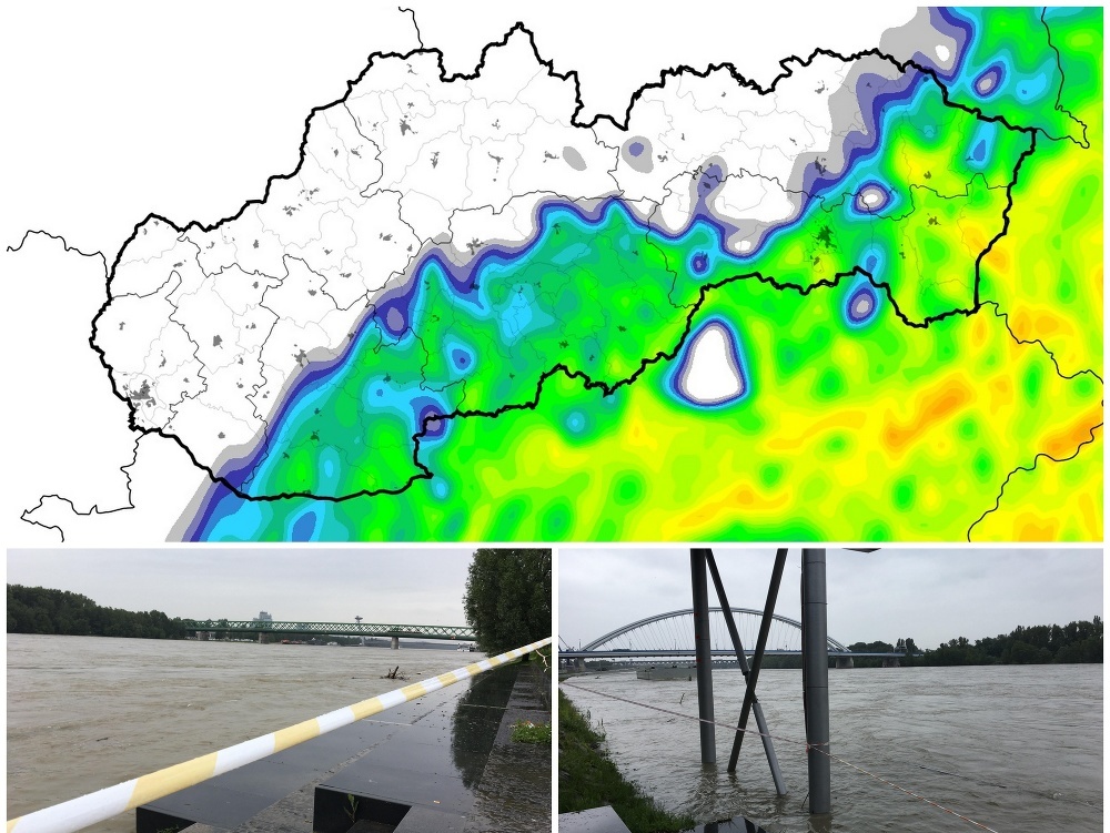 Zvýšená hladina rieky Dunaj pri bratislavskej Eurovei.