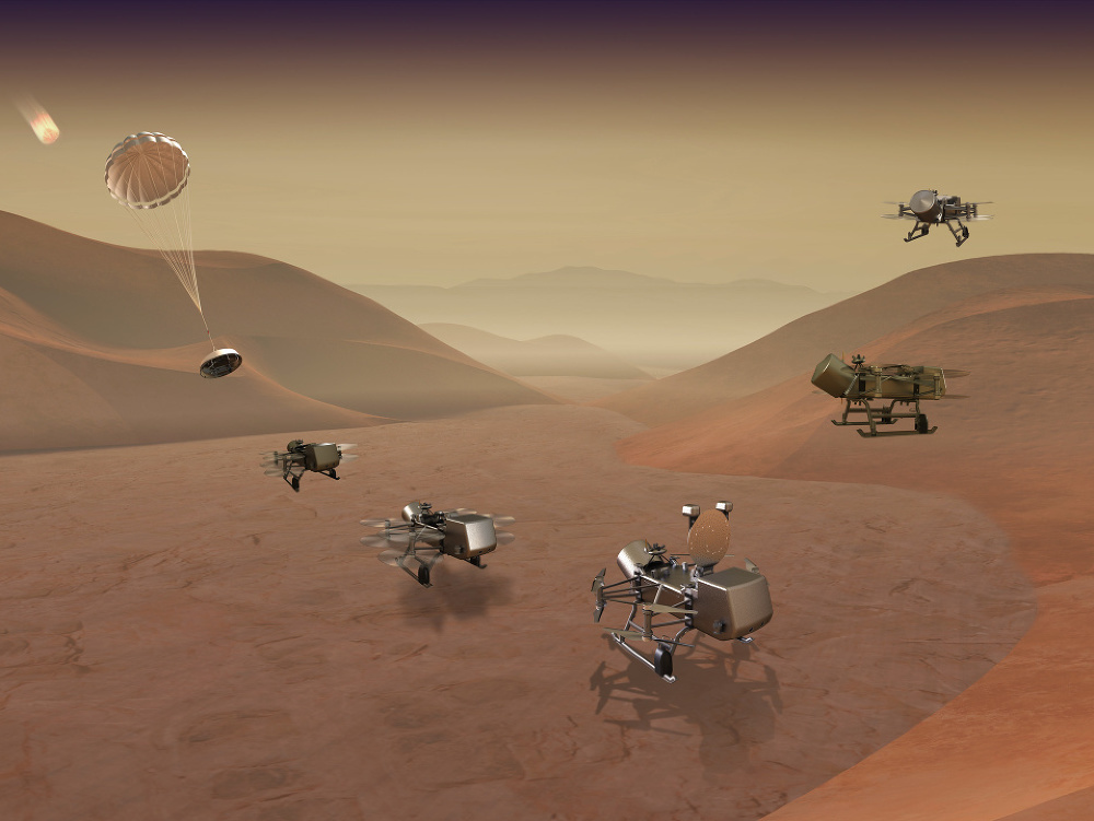 Vizualizácia dronu na Titane.