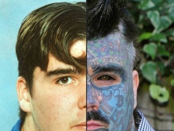 Matthew pred a po rozsiahlom tetovaní