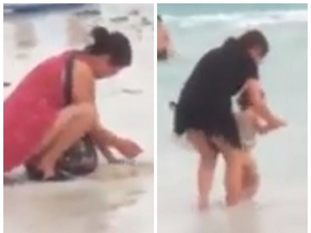 Nevhodné správanie dvoch žien na pláži na Filipínach. 