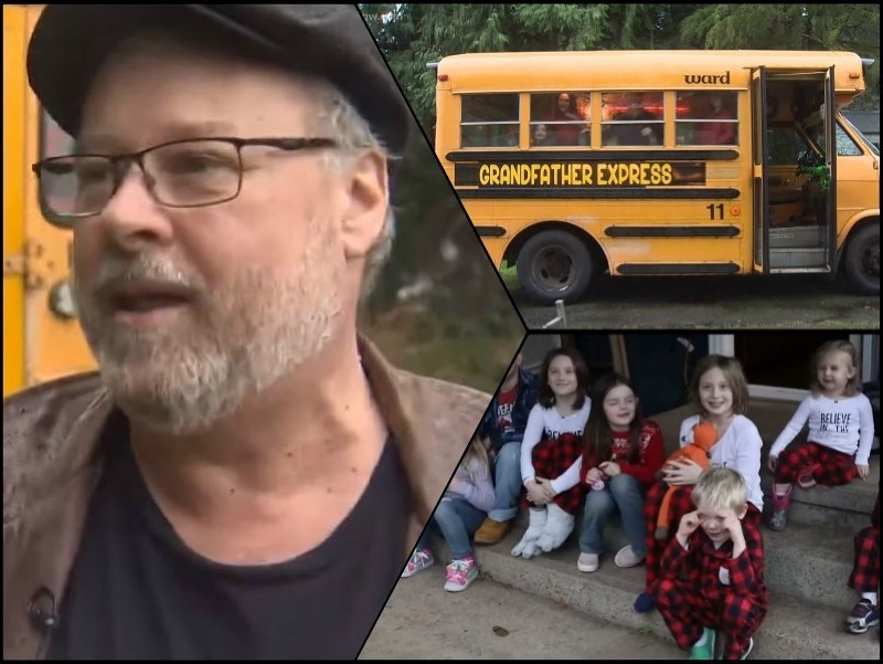 Starý otec kúpil autobus, aby vozil vnúčatá do školy