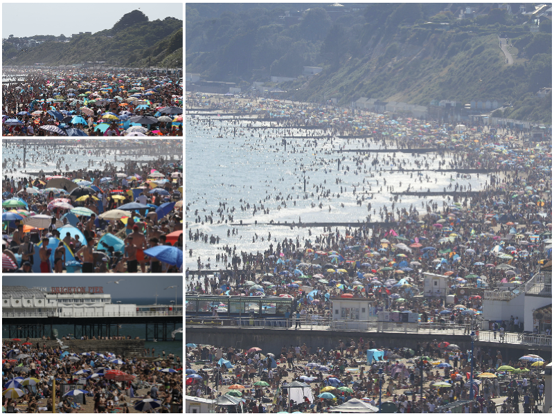 Na plážach v Brightone a v Bournemouth sa objavilo množstvo ľudí.
