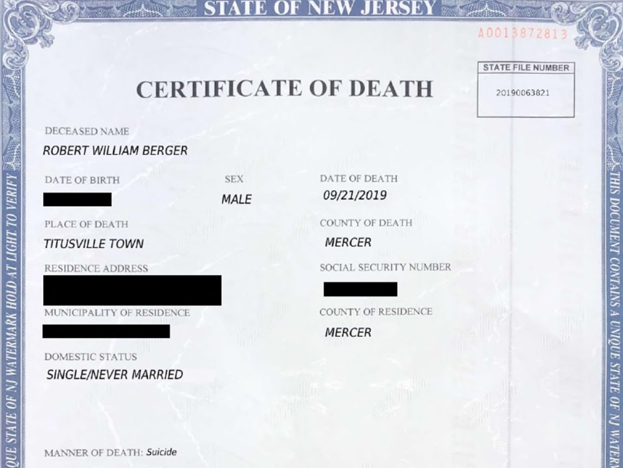 Us Death Certificate.