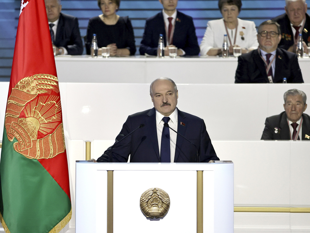 Bieloruský prezident Alexandr Lukašenko počas prejavu na zasadnutí Celobieloruského ľudového zhromaždenia