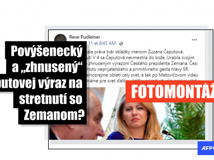 Tisíce používateľov Facebooku vo februári 2021 zdieľali fotografiu, na ktorej slovenská prezidentka Zuzana Čaputová vrhá na českého prezidenta Miloša Zemana 