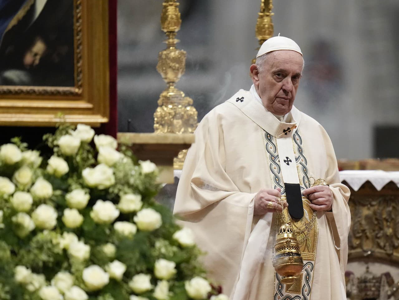 Na snímke pápež František počas modlitby Anjel Pána