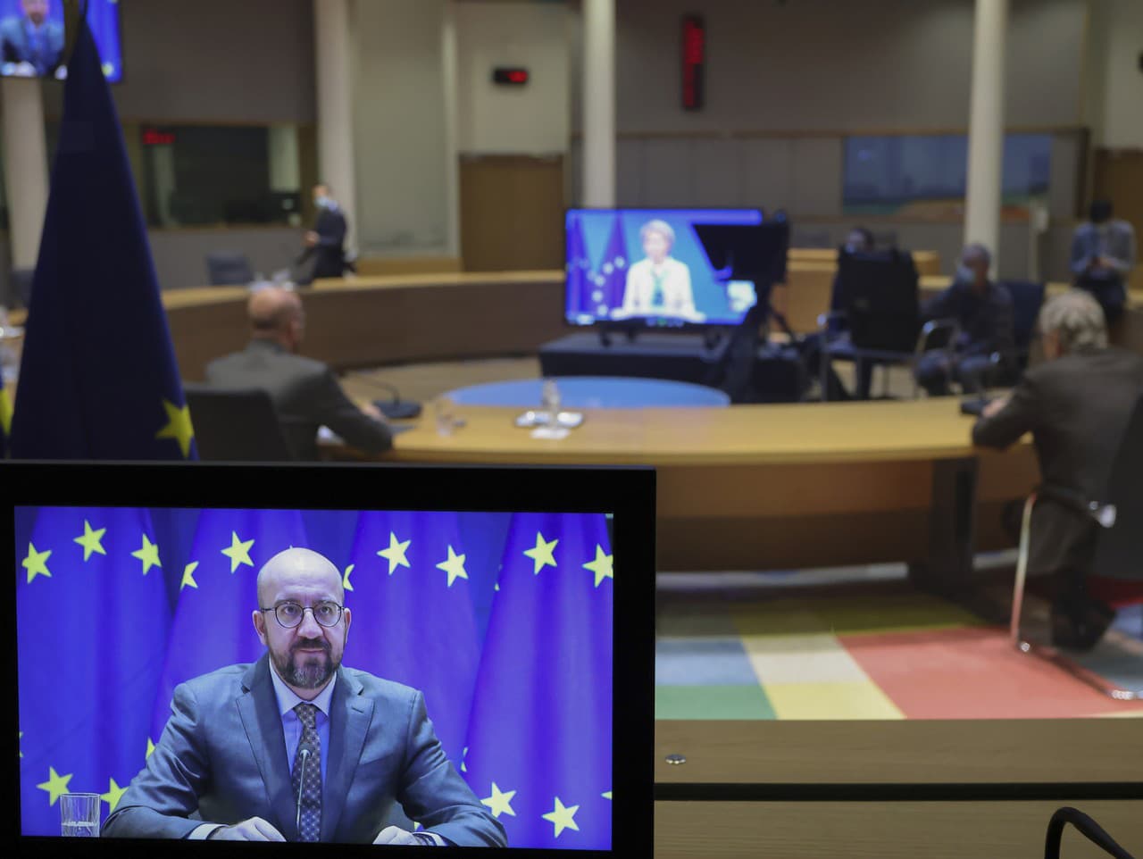 Predseda Európskej rady Charles Michel počas online rokovania