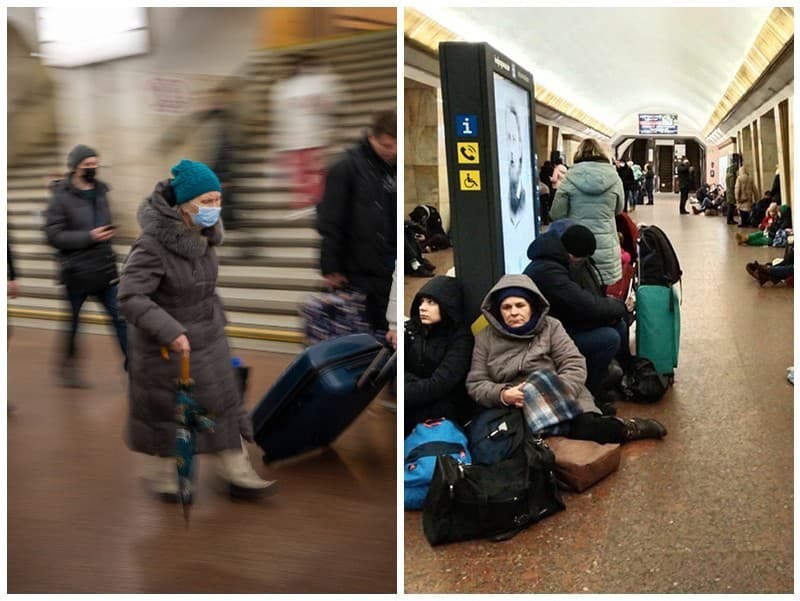 Ľudia sa skrývajú na stanici metra.