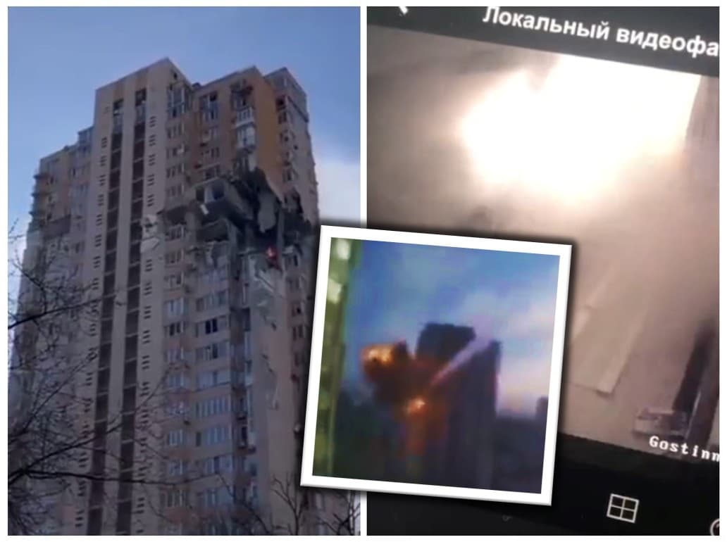 Výšková obytná budova v Kyjeve dostala priamy zásah raketou.