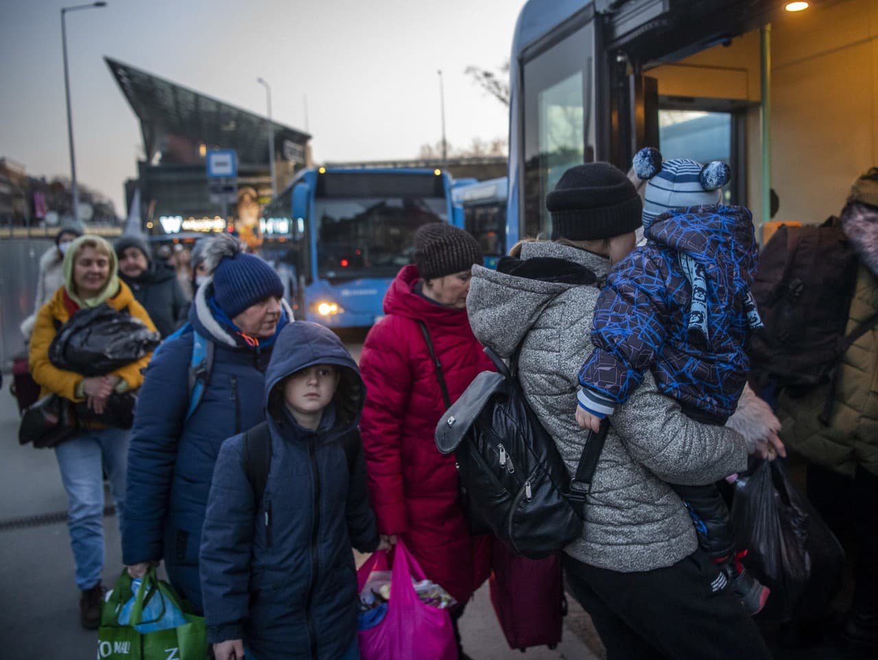 Ukrajinskí utečenci na vlakovej stanici v Budapešti.
