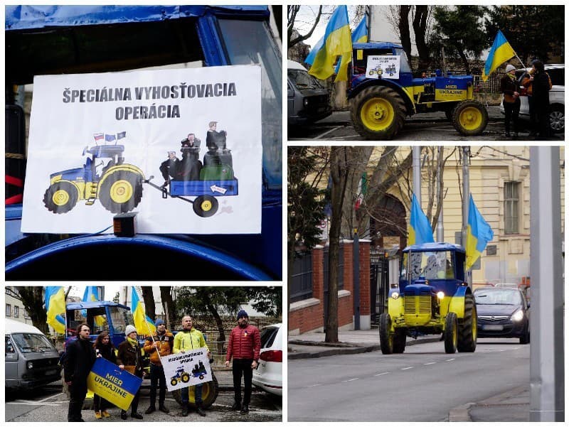 Traktor v ukrajinských farbách bude pred ruským veľvyslanectvom až do nedele.