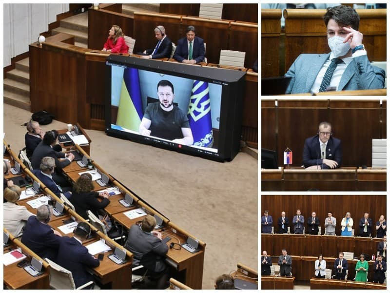 Ukrajinský prezident mal v parlamente prejav cez telemost, na ktorý neskôr reagovali aj samotní poslanci.