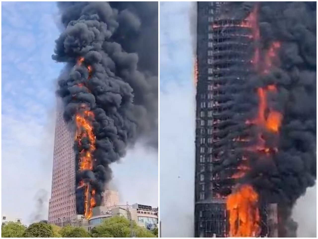 Na mrakodrape v Číne vypukol požiar.
