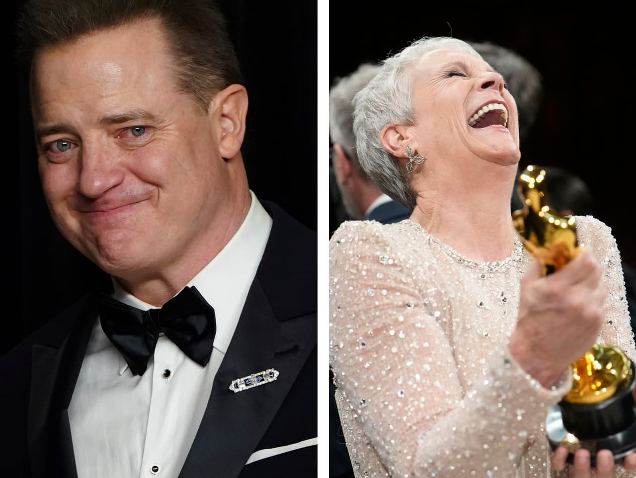 Aj Brendan Fraser a Jamie Lee Curtis sa radujú zo sošky Oscara.