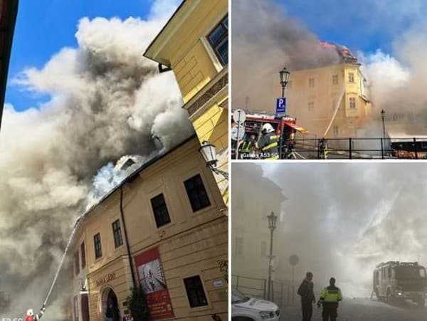 Zásah hasičov pri požiari budov v Banskej Štiavnici