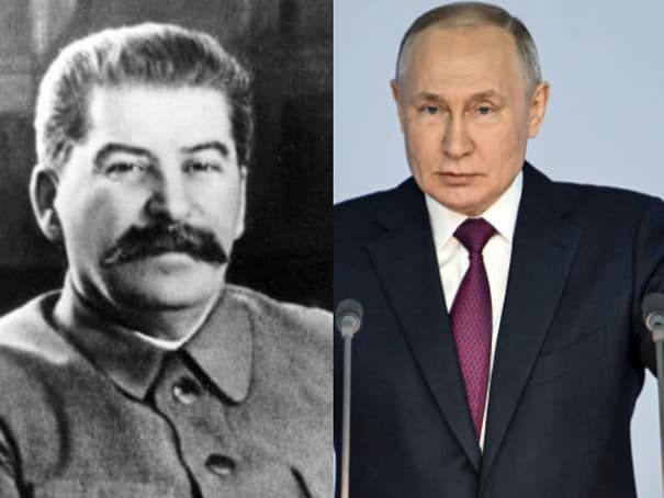 Josif Vissarionovič Stalin a súčasný ruský prezident Vladimir Putin