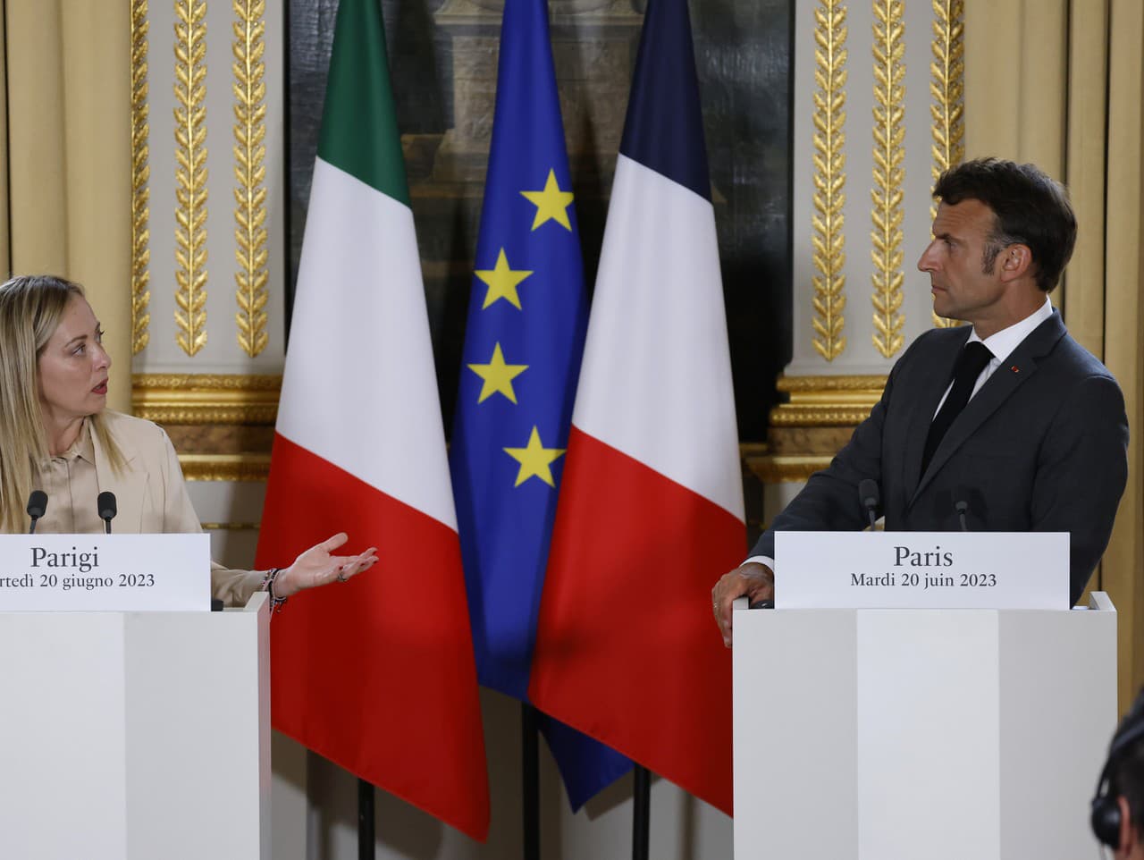 Emmanuel Macron a Giorgia Meloniová