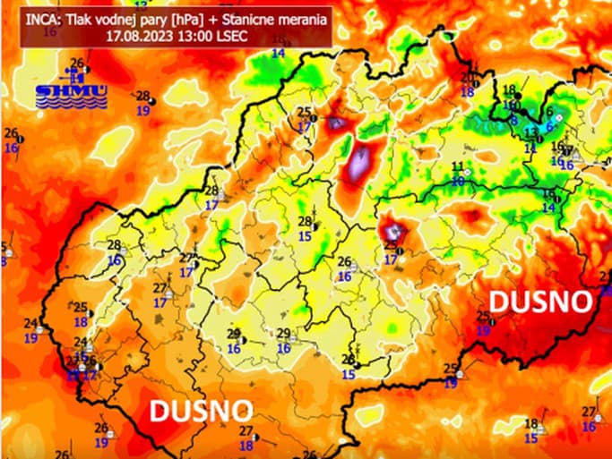 Teplý a vlhký vzduch spôsobuje konvekciu, dusno je na väčšine Slovenska