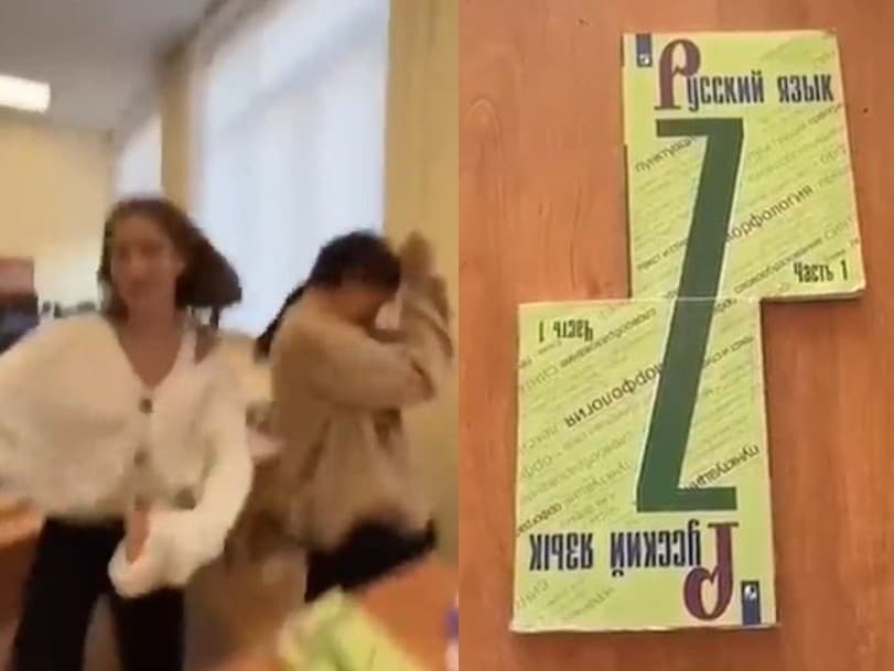 Žiaci ruskej základnej školy spojili dve učebnice do znaku 