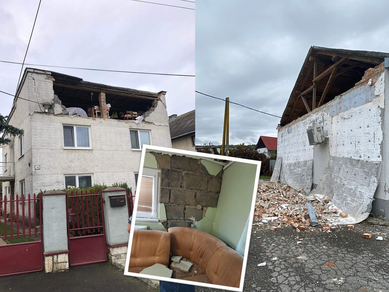 Škody na majetkoch po ničivom zemetrasení v obci Ďapalovce.