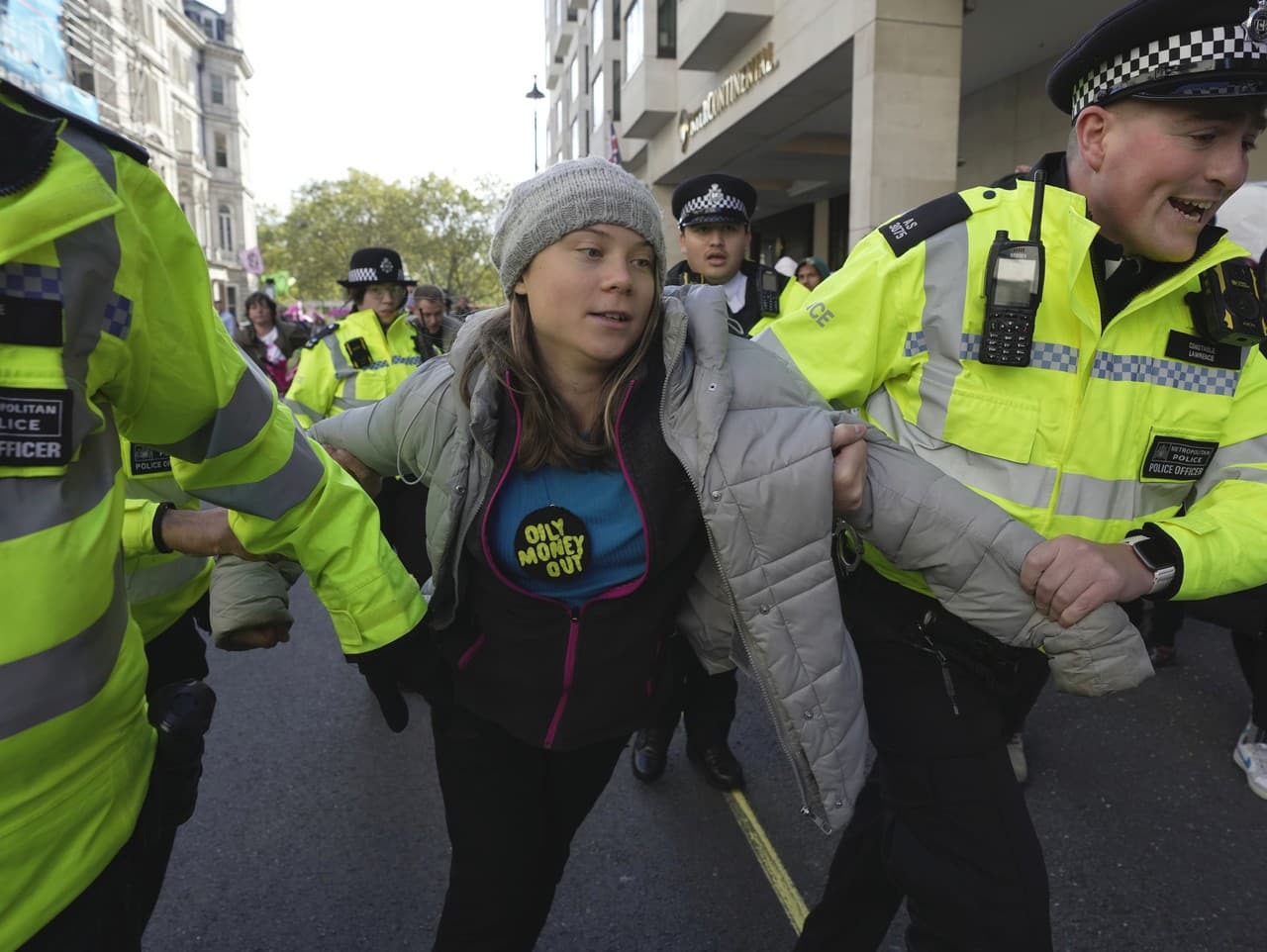 Greta Thunbergová na proteste v Londýne
