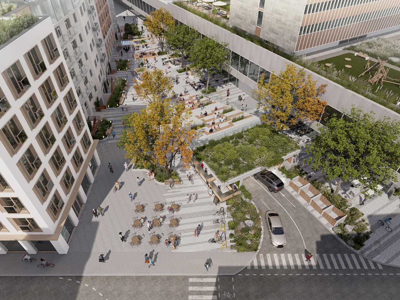 Vizualizácia verejného priestoru Námestie umelcov a budova bývalého Hotela Kyjev