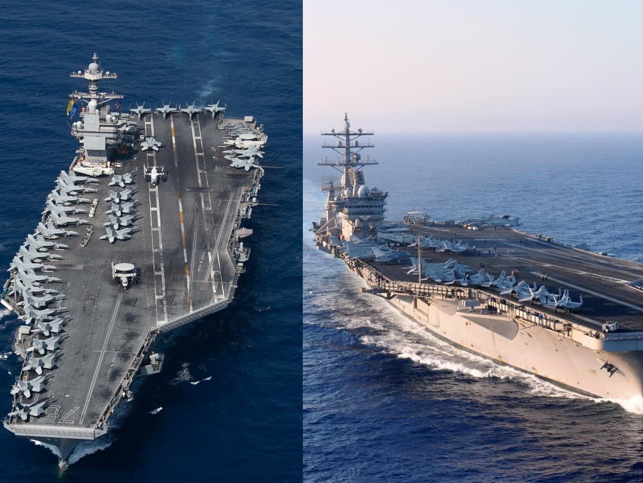 Dve najväčšie lietadlové lode na svete USS Dwight D. Eisenhower (vpravo) a USS Gerald R. Ford (vľavo) mieria k izraelskému pobrežiu