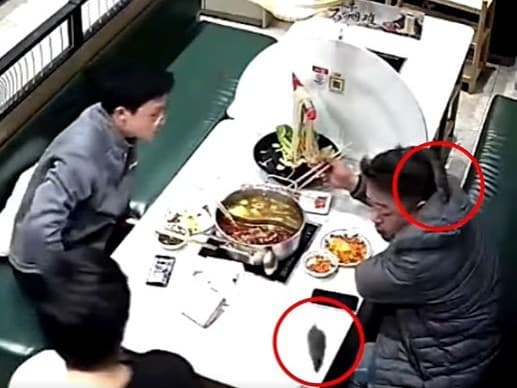 V čínskej reštaurácii v meste I-Wu spadli zo stropu na zákazníka dva hlodavce. Práve vtedy sedel za stolom a jedol 