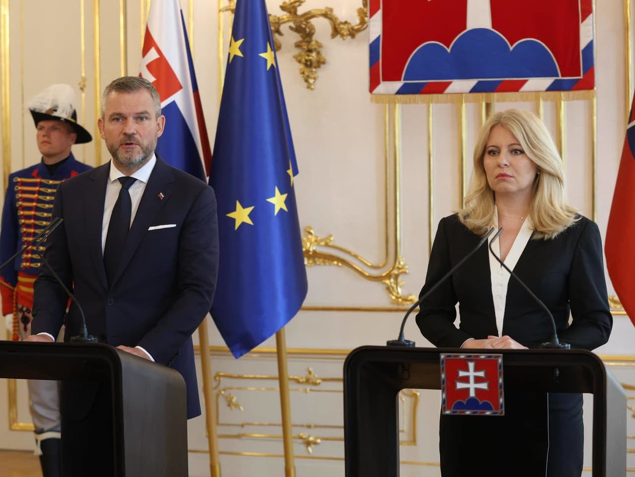 Peter Pellegrini a Zuzana Čaputová počas spoločného vyhlásenia