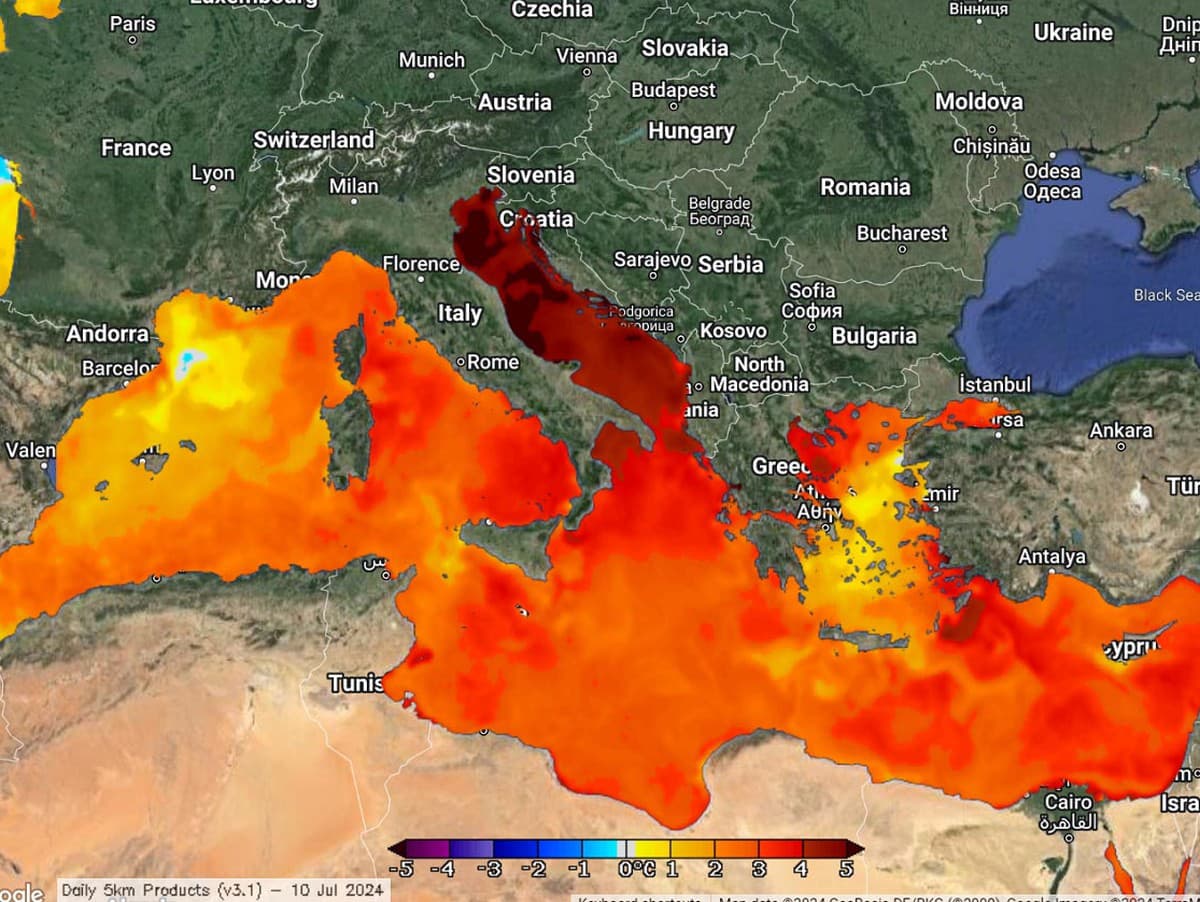 Horúčavy ovplyvňujú aj teplotu okolitých morí, Jadranské more dosahuje extrémne hodnoty