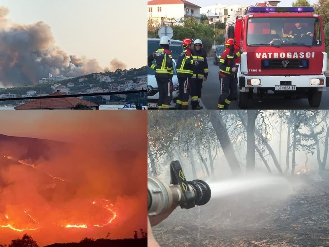 Lesný požiar pri chorvátskom Trogire. V pohotovosti bolo celú noc viac ako 100 hasičov