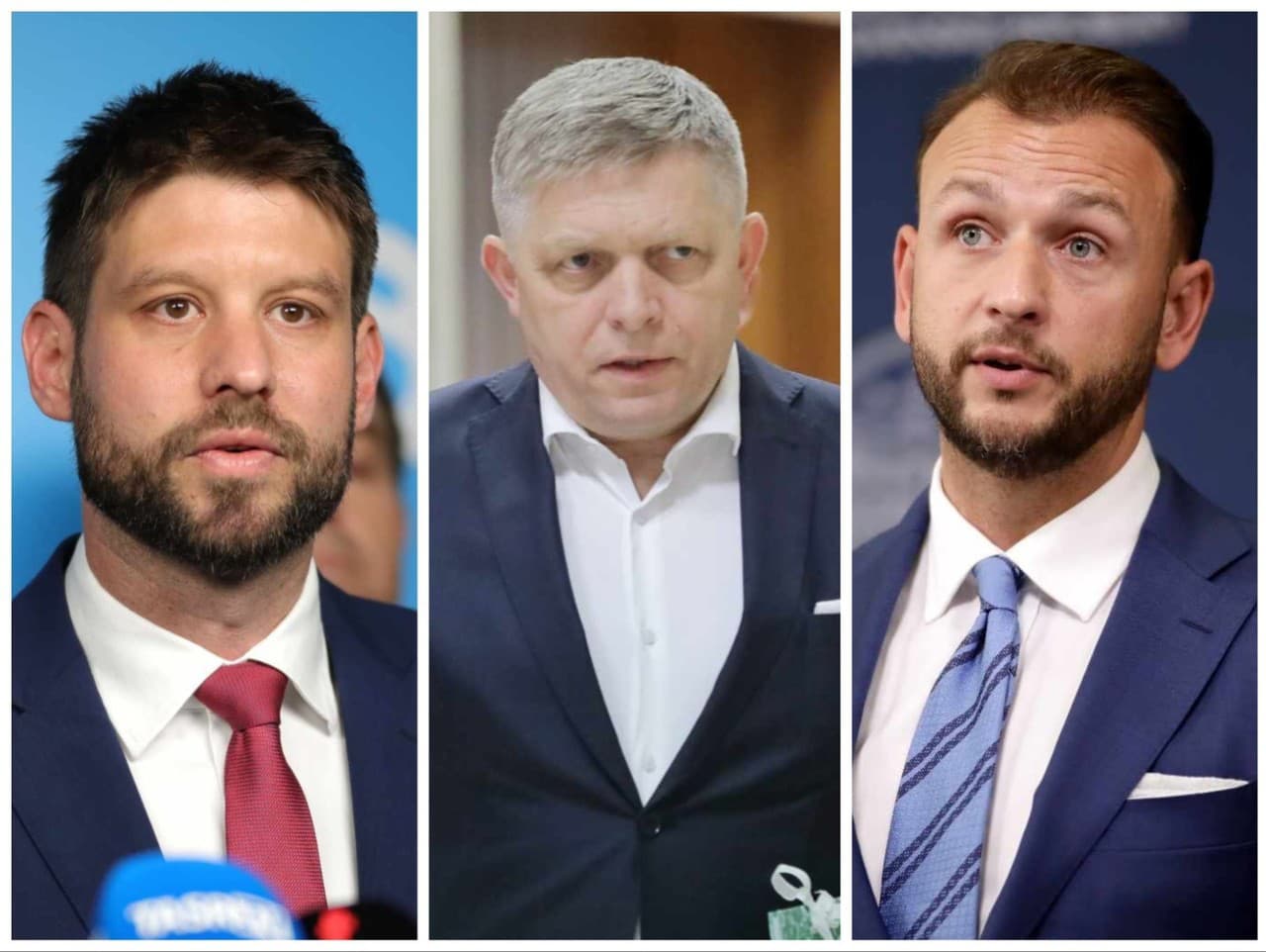 Predseda PS Michal Šimečka, predseda Smeru-SD Robert Fico a predseda Hlasu-SD Matúš Šutaj Eštok