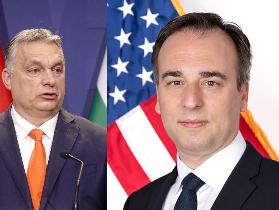 Maďarský premiér Viktor Orbán a americký veľvyslanec David Pressman.