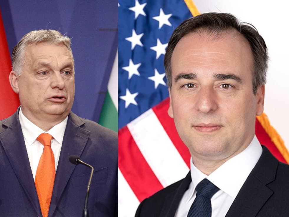 Maďarský premiér Viktor Orbán a americký veľvyslanec David Pressman.