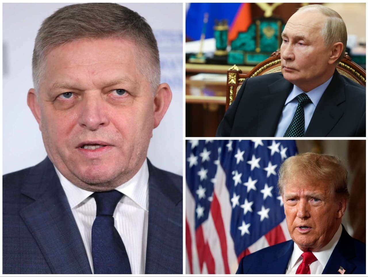 Robert Fico, Vladimir Putin (vpravo hore) a Donald Trump (vpravo dole)