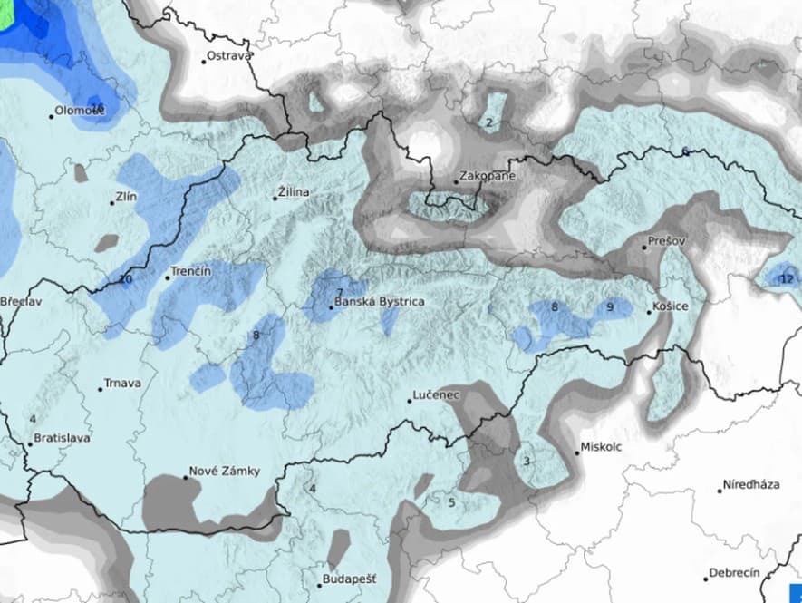 Snehové zrážky tentokrát zasiahnu aj západné Slovensko a môžu vytvoriť snehovú pokrývku